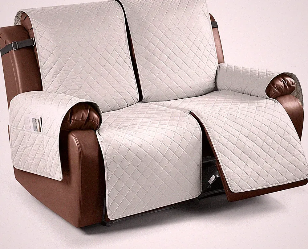 Beige Waterproof Loveseat Recliner Cover - Non-Slip Protector for Kids & Pets