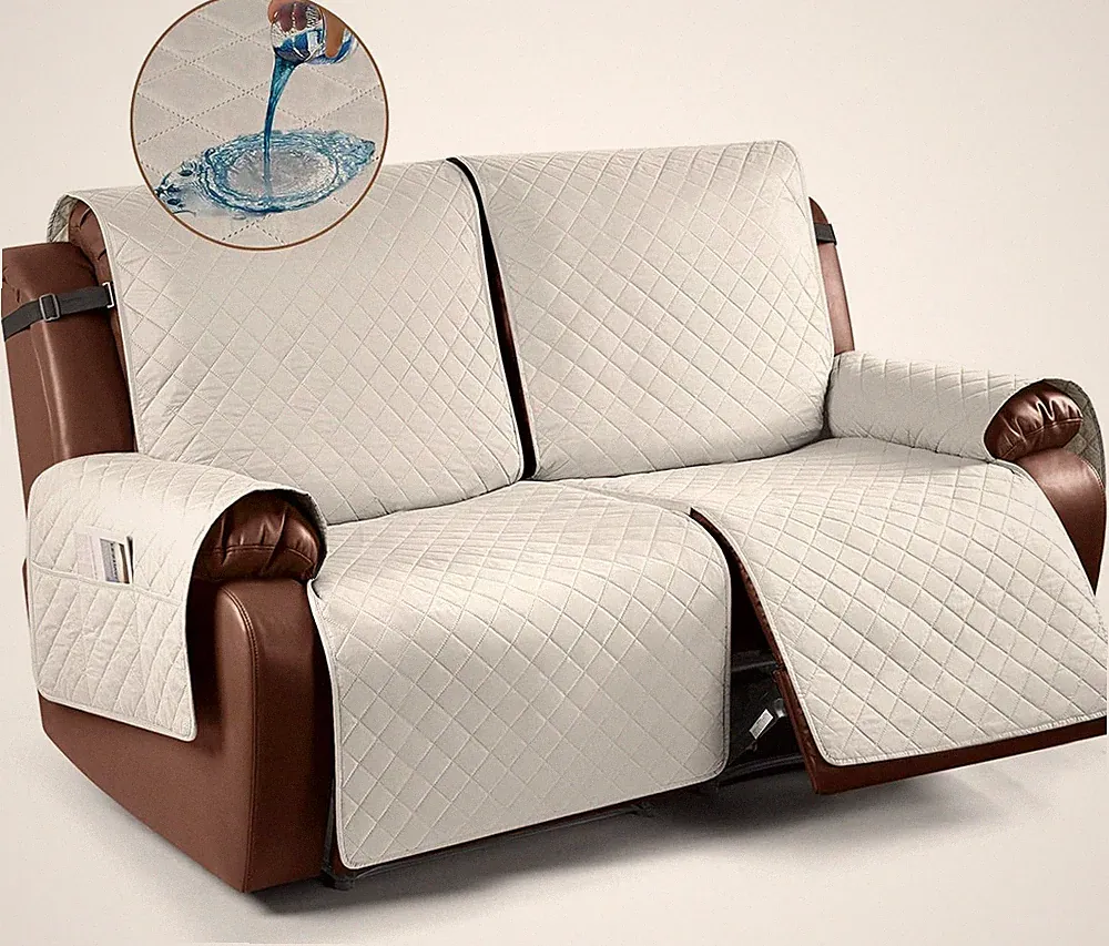 Beige Waterproof Oversized Loveseat Recliner Cover for Pets & Kids