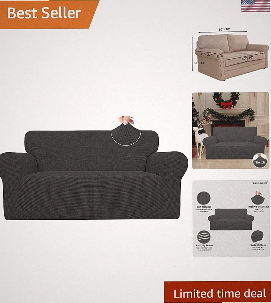 Casual Checkered Stretch Loveseat Slipcover - Machine Washable Furniture Cover