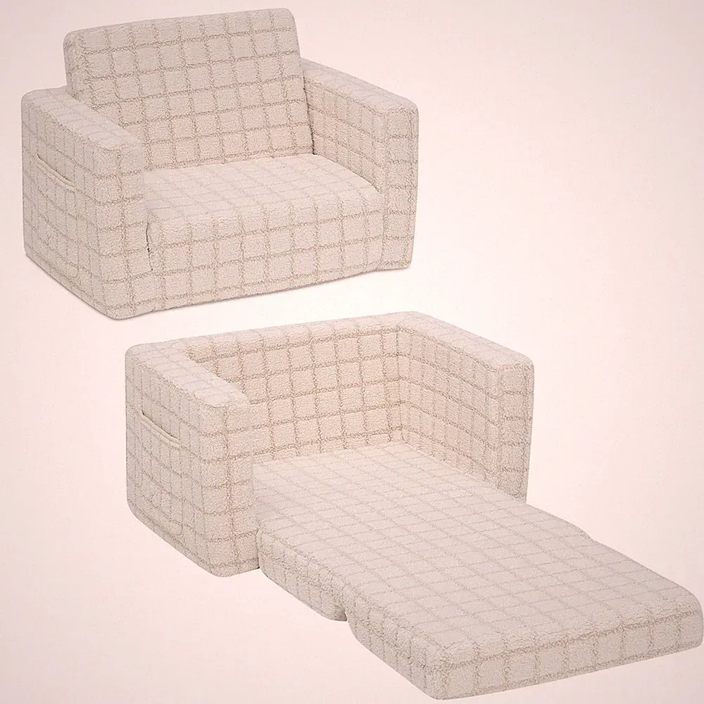 Delta Children Checkered Cozee Flip-Out Chair, Cream