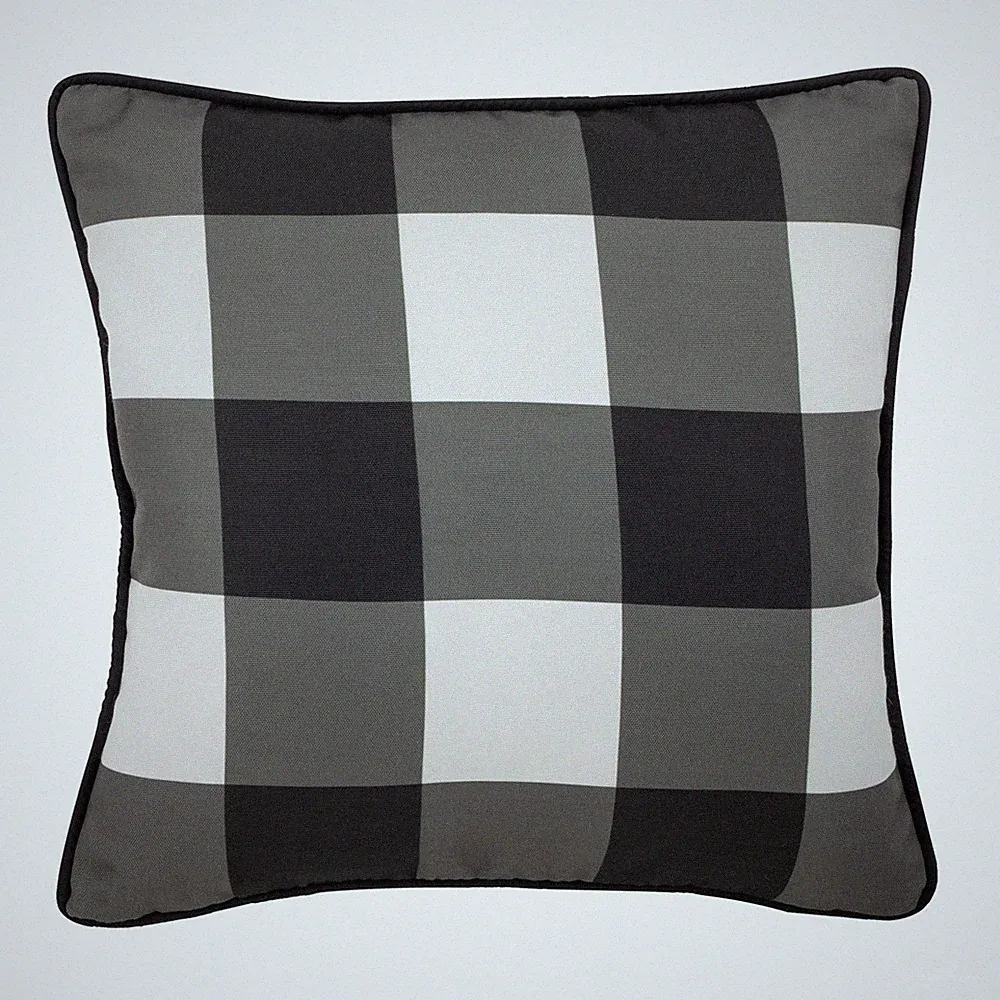 Divine Home Buffalo Plaid Indoor/Outdoor Throw Pillow Cover, Black/White 17"x17"