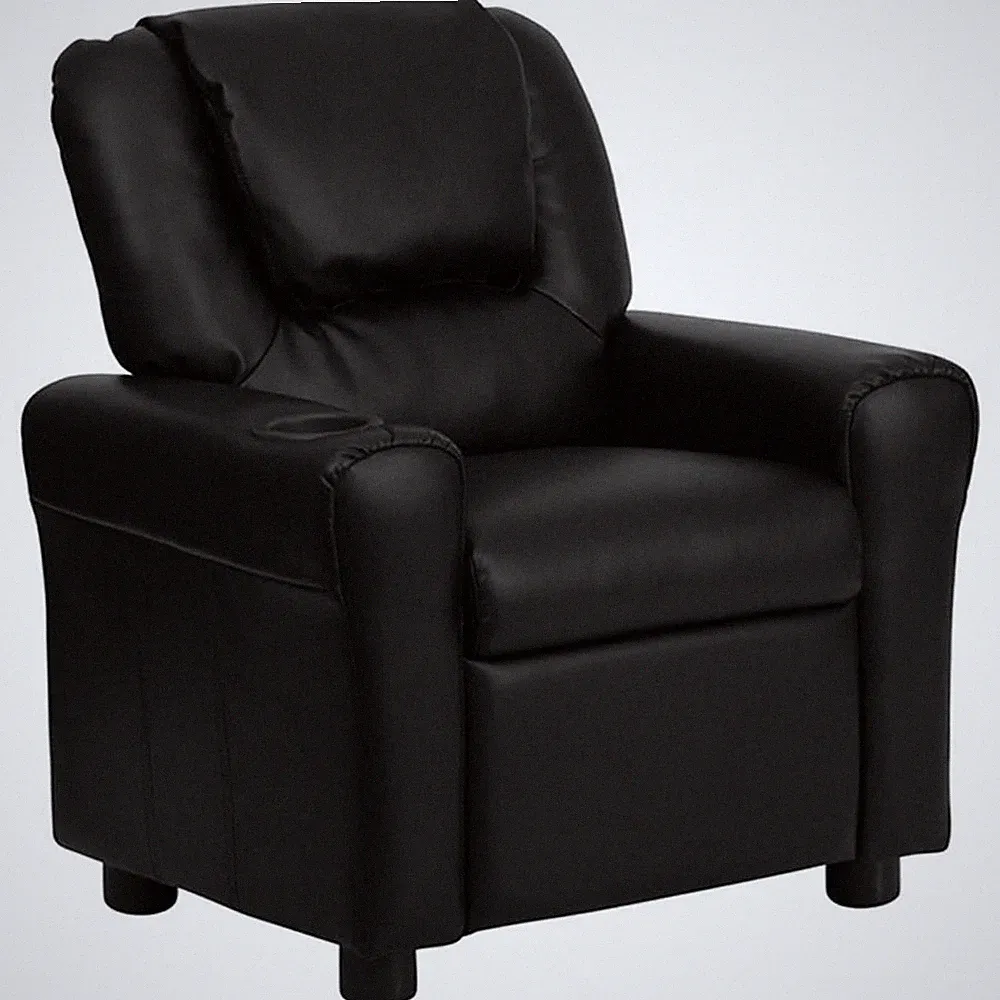 Flash Furniture Leathersoft Recliner with Cup Holder and Headrest in Black