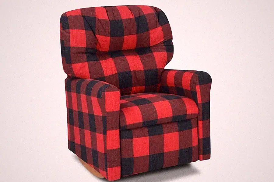 Kids Comfy Rocking Chair with Recliner - Red and Black Checkered Plaid