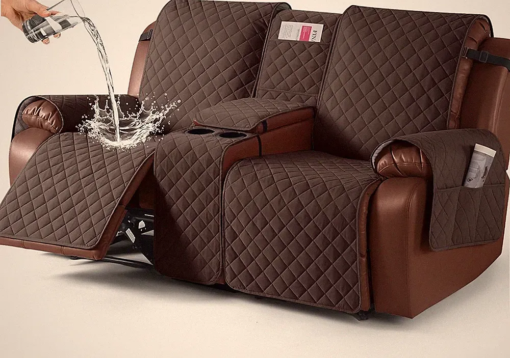 KinCam 100% Waterproof Recliner Loveseat Cover with Console, Non-Slip Reclining