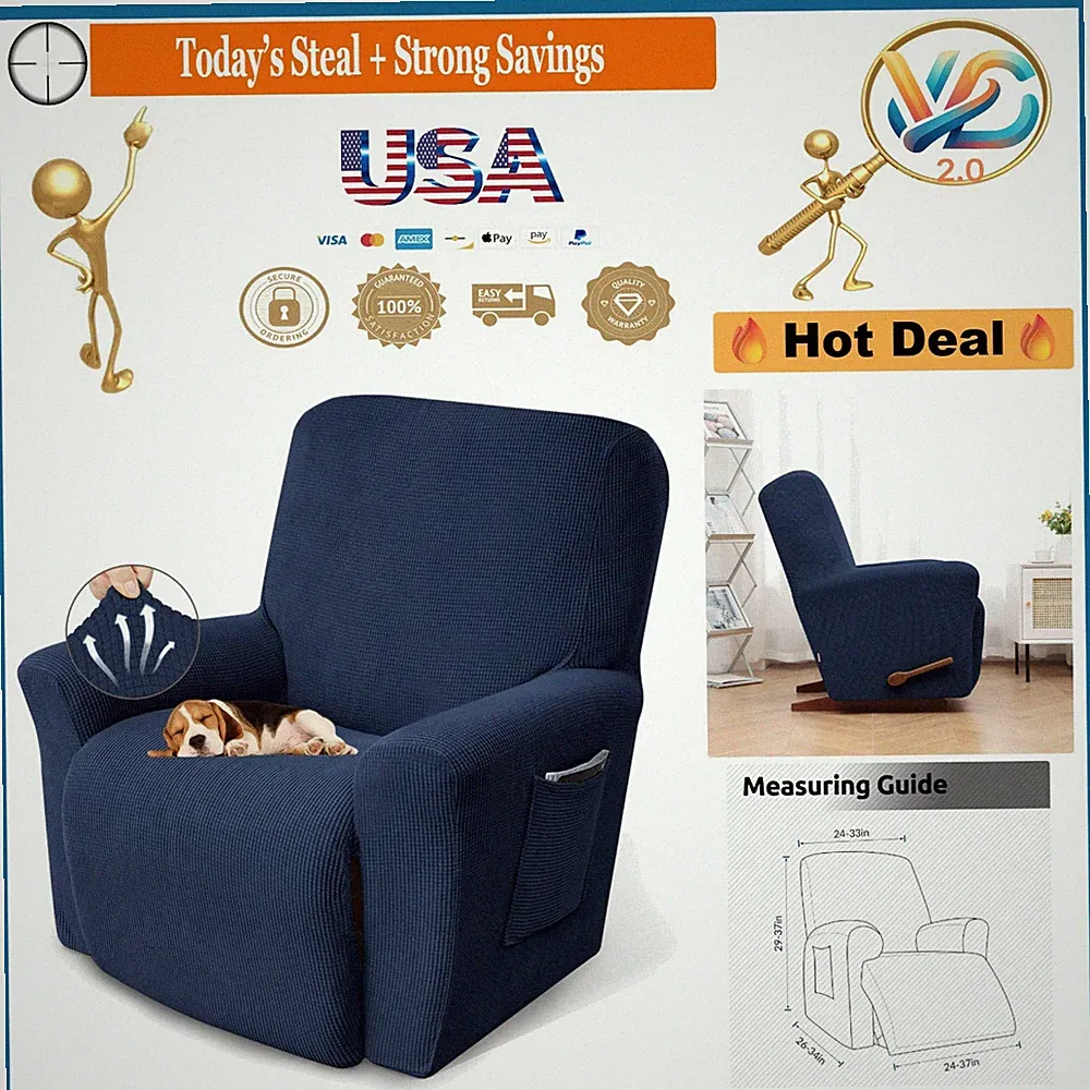 Navy Blue Recliner Chair Cover Stretch Couch Protector with Elastic Fit