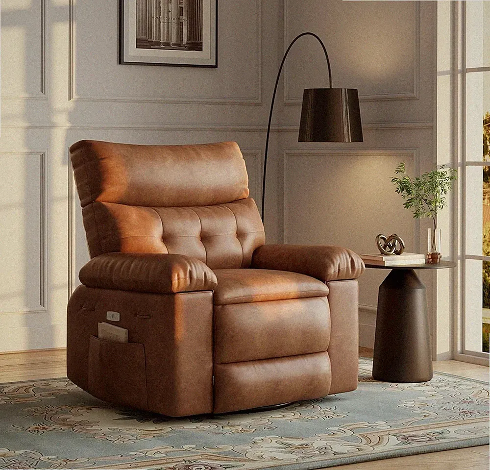 NEW Swivel Recliner Chair PU Leather Manual Recliner for Adult 180kg Single Sofa