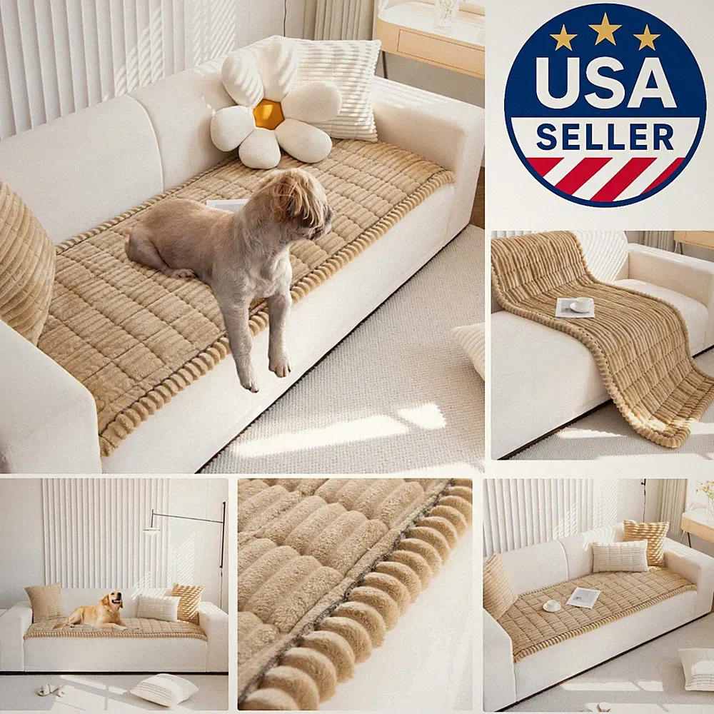 Non-Slip Fuzzy Pet Couch Cover, Washable & Durable Sofa Protector 27x47in