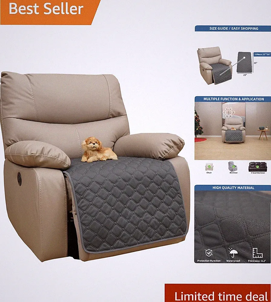 Non Slip Gray Recliner Protector for Pets and Furniture