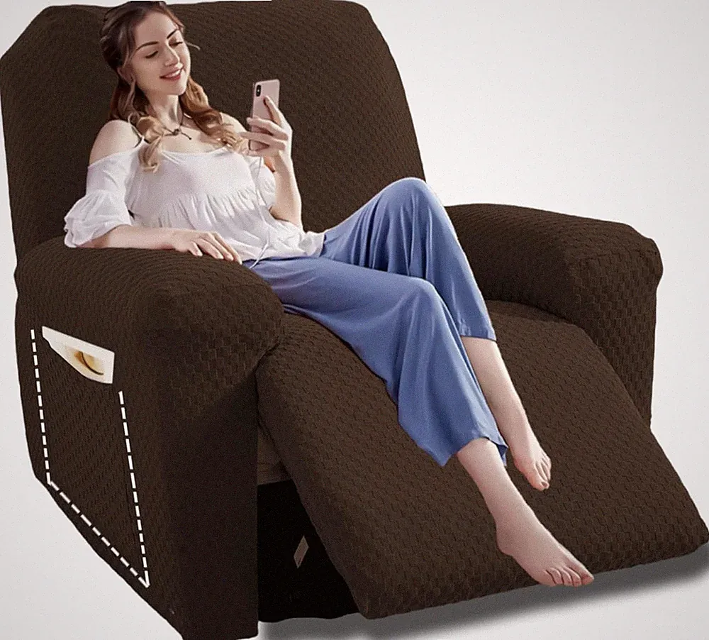 Oversized Stretch Recliner Slipcover with Pocket - Dark Coffee, X-Large