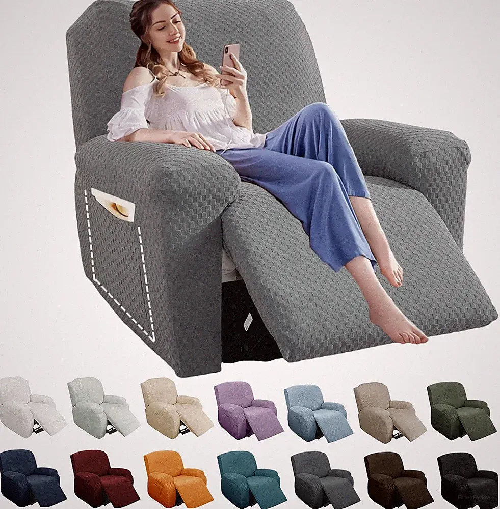 Oversized Stretch Recliner Slipcover with Side Pocket - Light Gray X-Large