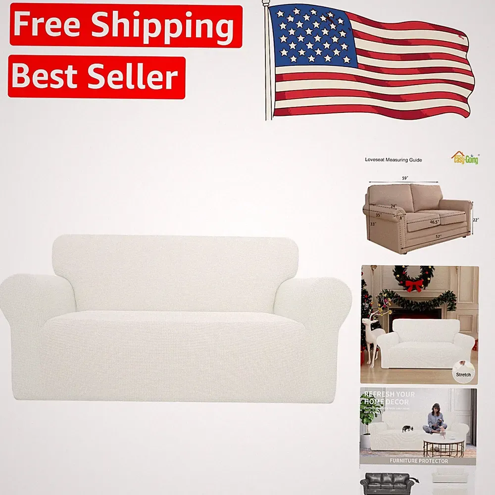 Soft Checkered Loveseat Slipcover, Elastic Bottom - Perfect Furniture Protector
