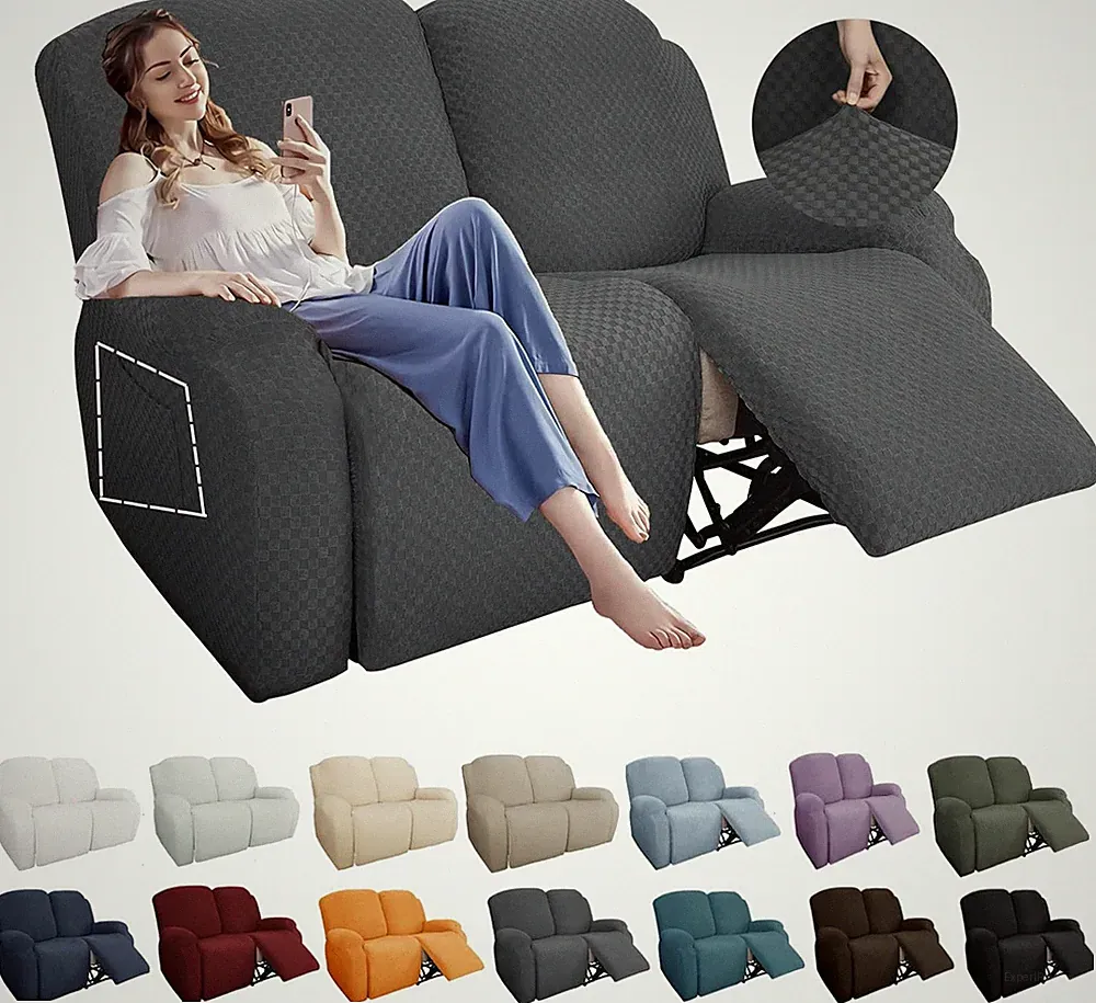 Stretch Loveseat Recliner Slipcover with Side Pocket - Dark Gray Protector
