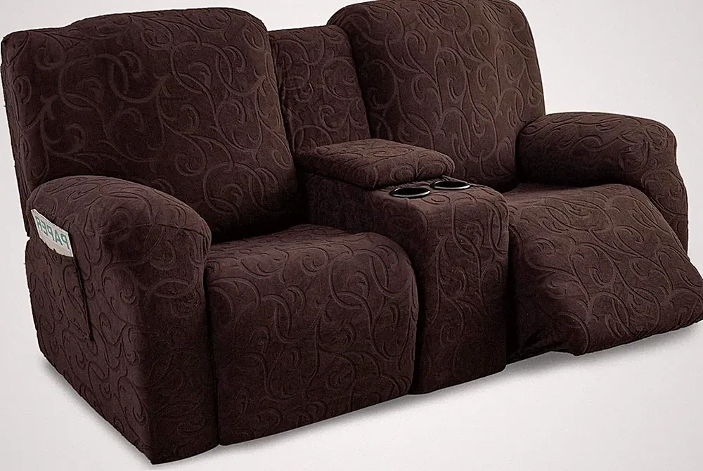 Stretch Recliner Loveseat Cover with Console & Pockets - Coffee