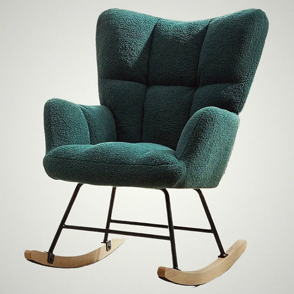 Teddy Fabric Rocking Chair Soft Glider Ergonomic Modern Accent Reading Recliner